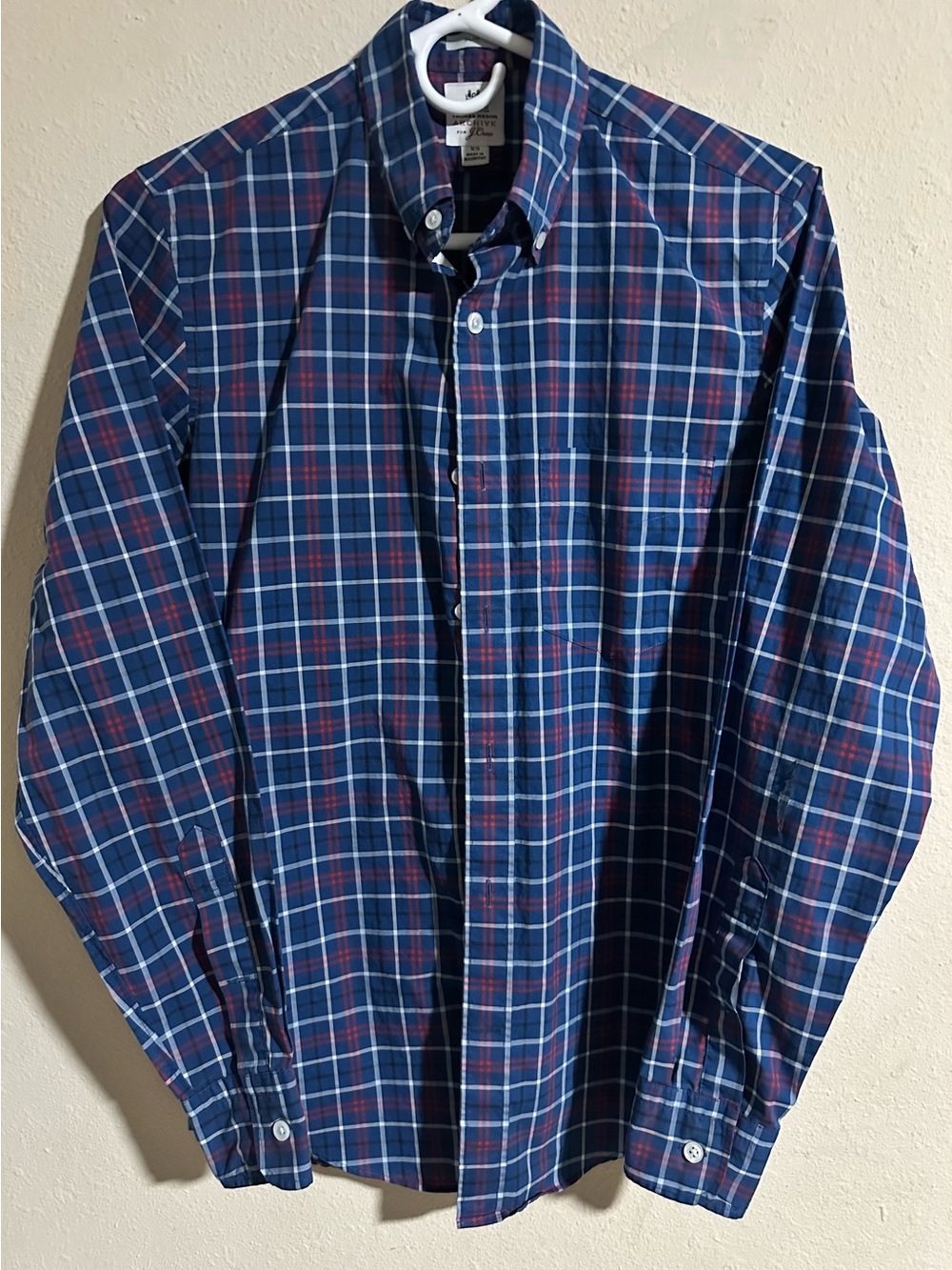 Thomas Mason Archive for J. Crew Navy, Red and White Plaid Button-Down Shirt